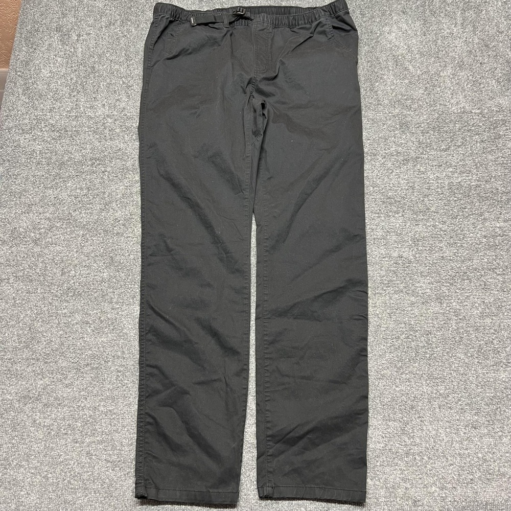 PrAna Pants Mens XL 36x32 Black Canvas Chino Stretch Elastic Waist Belted Casual